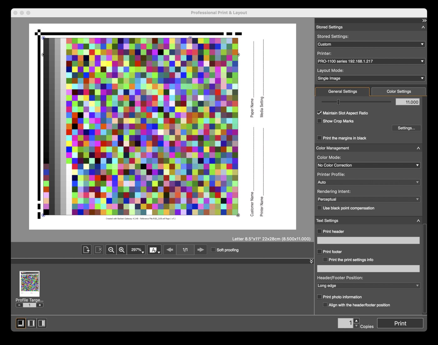 Цветовая мишень в режиме No Color Correction