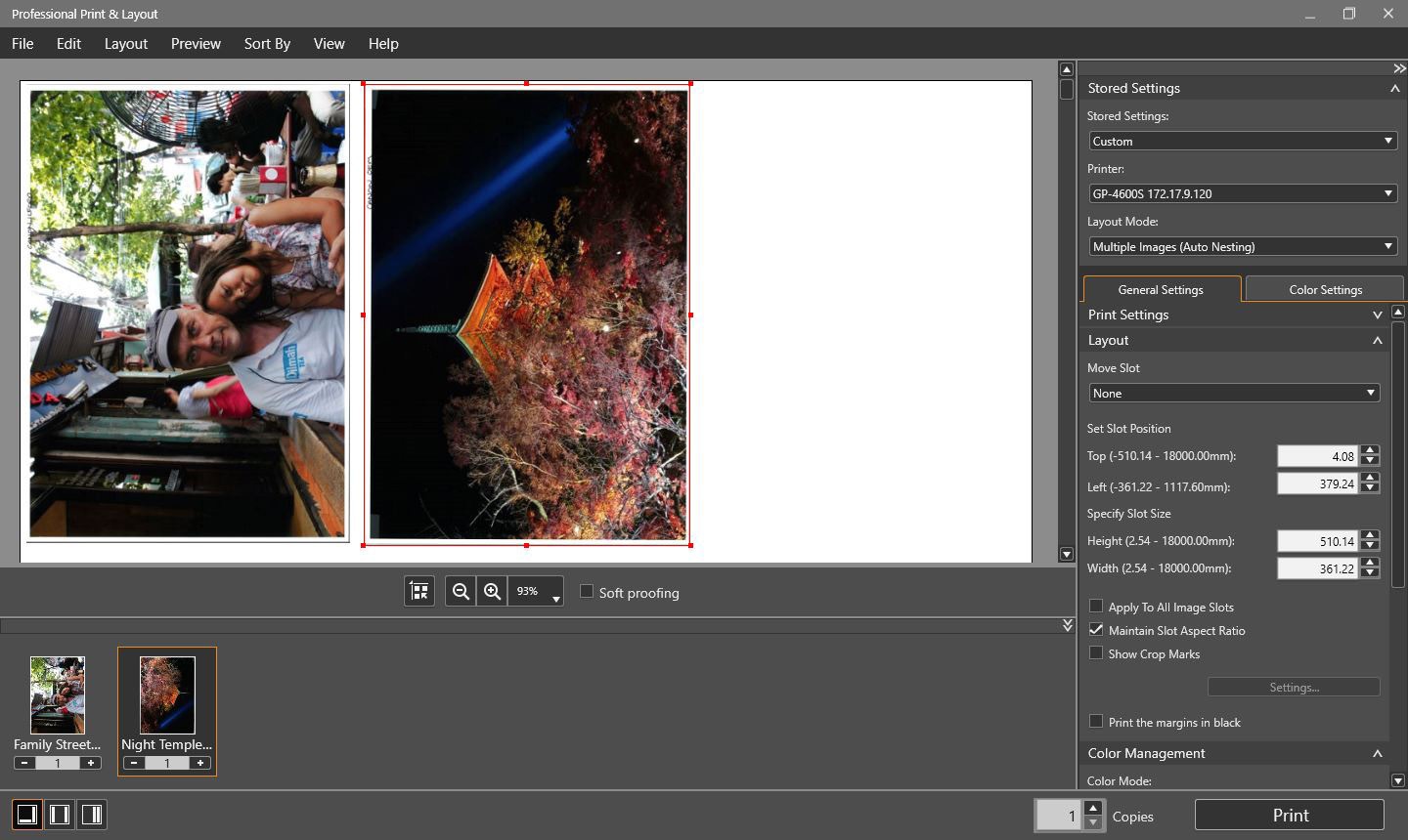 Режим Multiple Images с Auto Nesting в Canon Professional Print & Layout