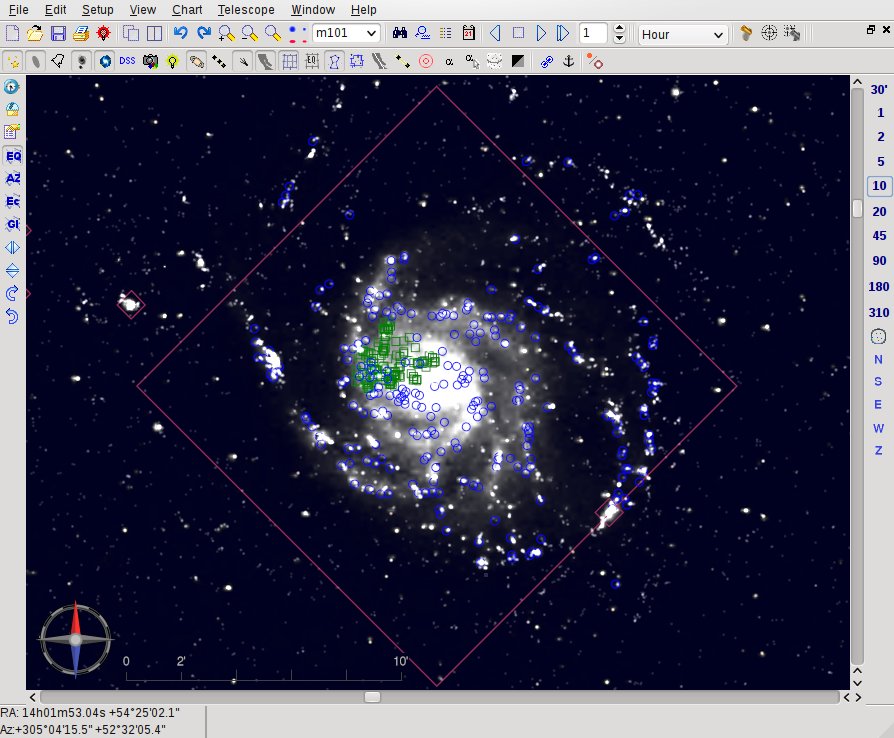 Слой Virtual Observatory поверх области M101 в Cartes du Ciel