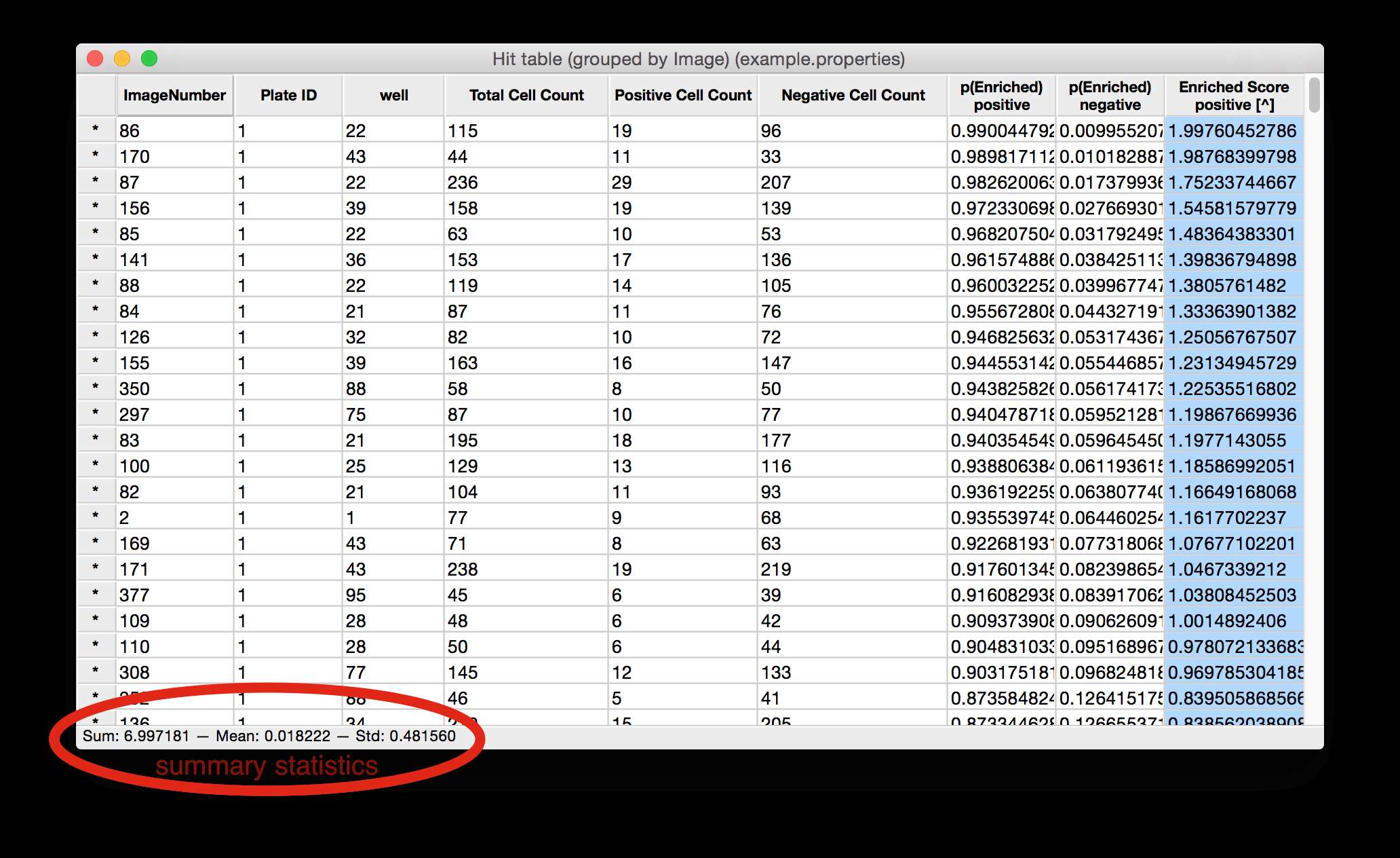 Table Viewer с результатами классификации и сводной статистикой
