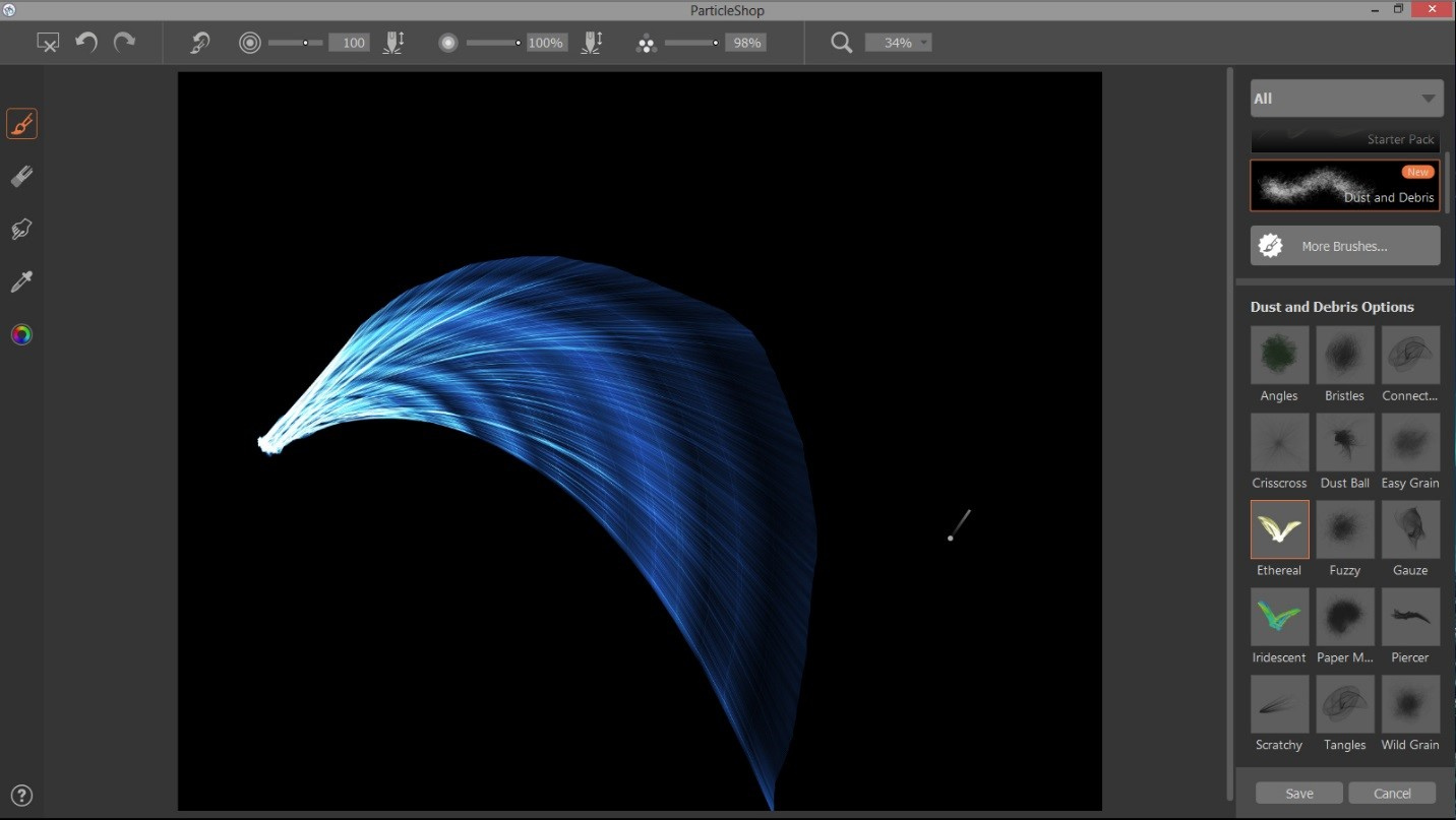 Интерфейс Corel ParticleShop с панелью кистей