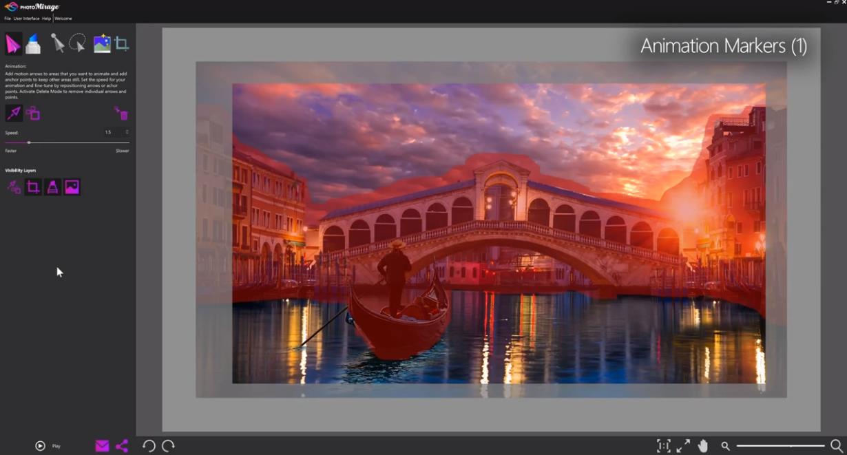 Панель Visibility Layers и отображение Animation Markers в Corel PhotoMirage