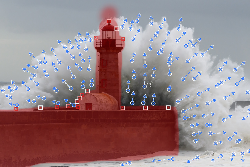 Motion Arrows и Anchor Points вокруг движущейся воды в Corel PhotoMirage