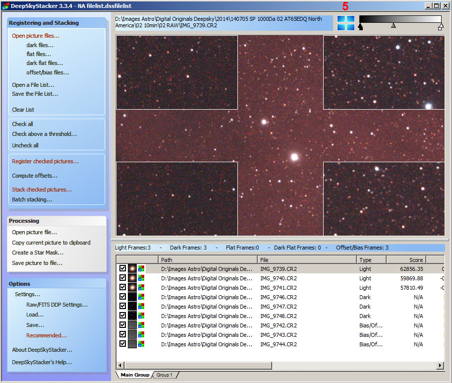 Увеличение участка астрофотографии в DeepSkyStacker