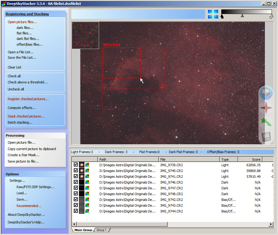 Выбор пользовательского прямоугольника результата в DeepSkyStacker