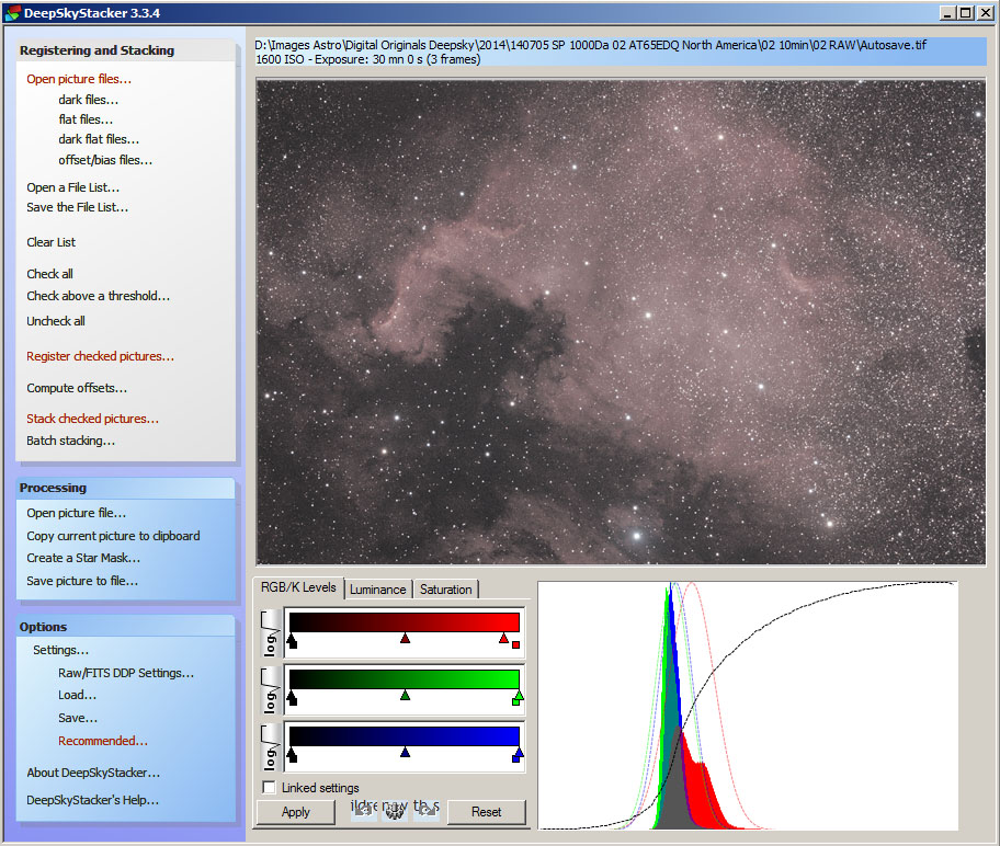 Отображение готового стека в DeepSkyStacker