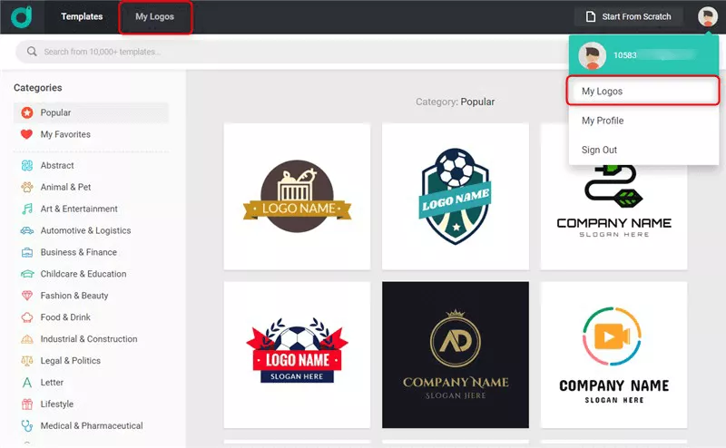 Раздел My Logos в DesignEvo