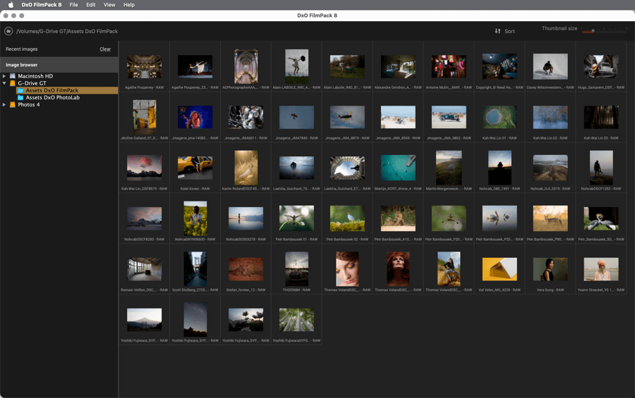 Браузер изображений DxO FilmPack в macOS