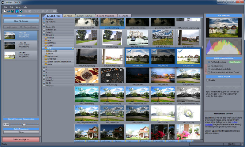 Dynamic Photo HDR: выбор файлов и браузер исходников