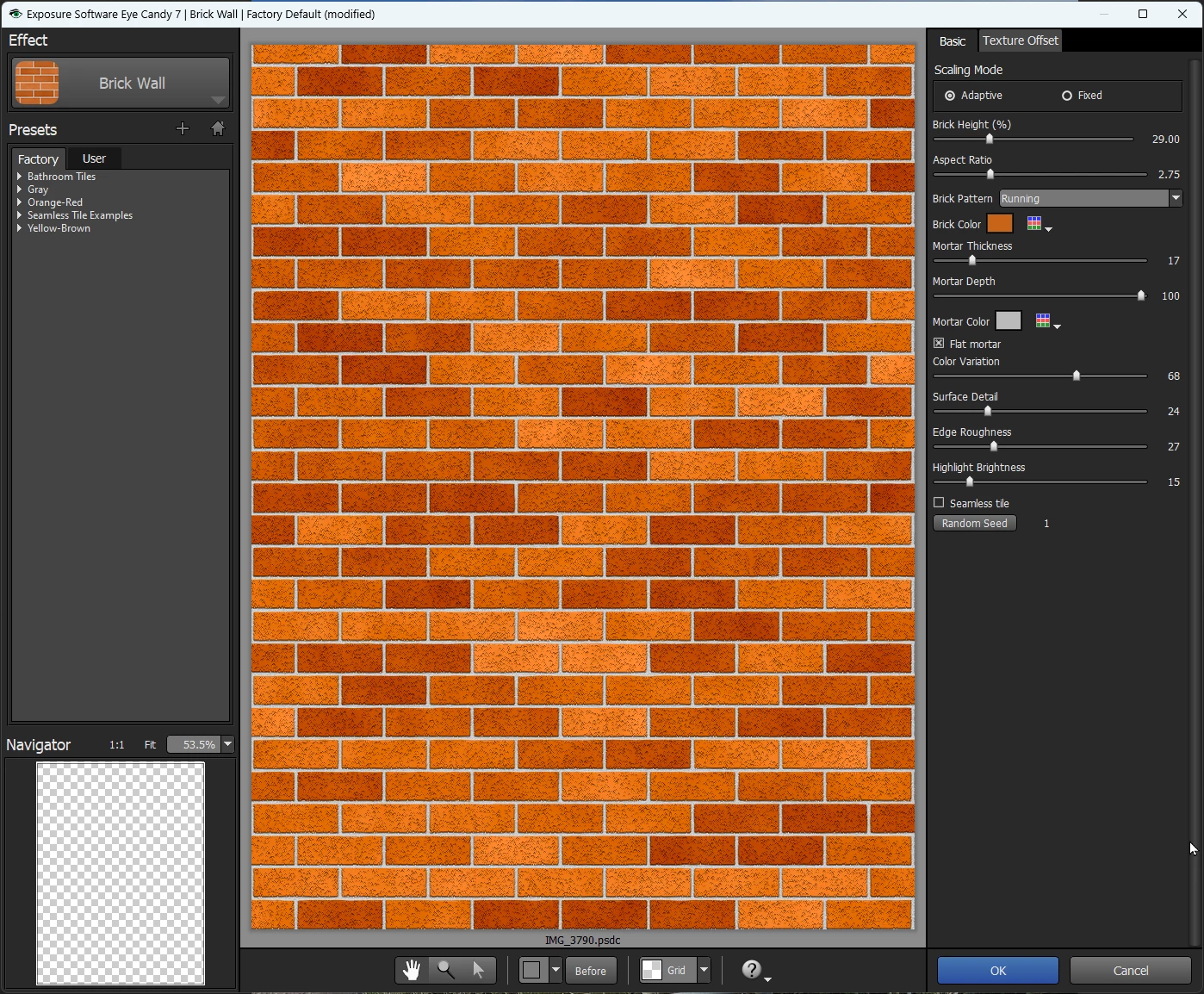 Параметры Brick Wall и бесшовной кирпичной текстуры