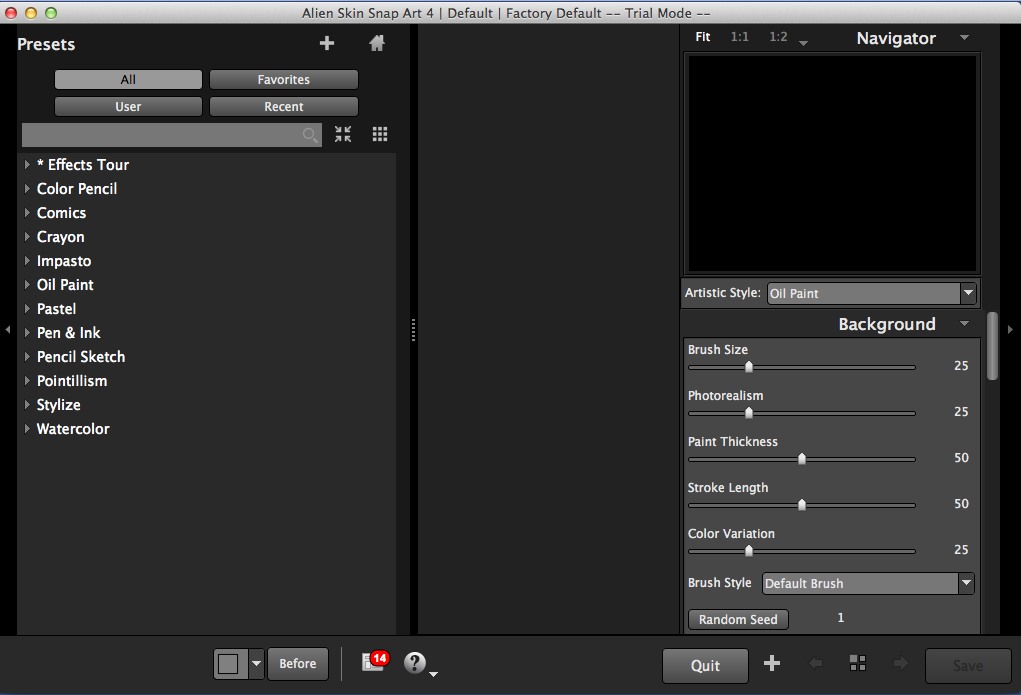 Интерфейс Exposure Software Snap Art 4 в macOS без открытой фотографии