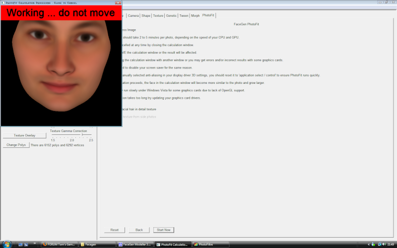 Вычисление PhotoFit в окне FaceGen Modeller