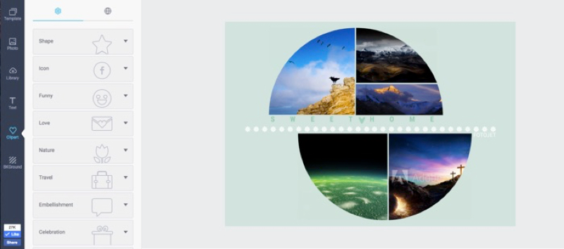 Библиотека клипарта в FotoJet Collage Maker