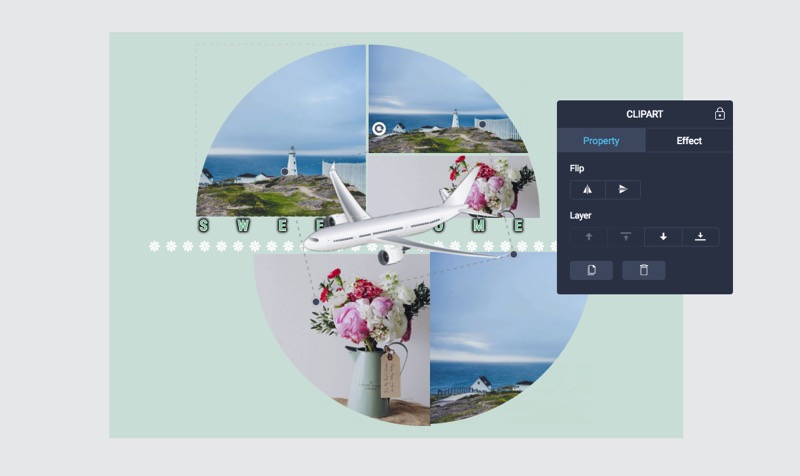 Свойства клипарта и слои в FotoJet Collage Maker