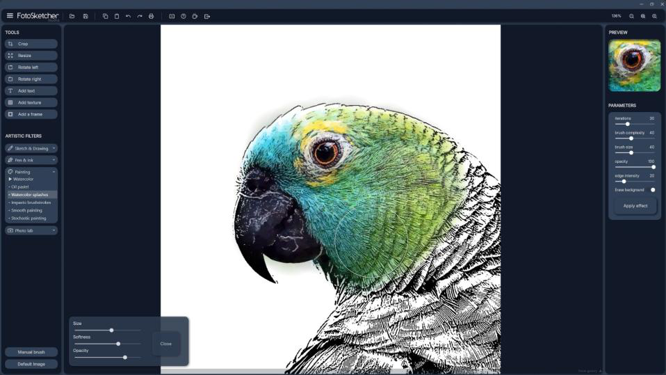 Ручная кисть FotoSketcher с локальным применением художественного эффекта