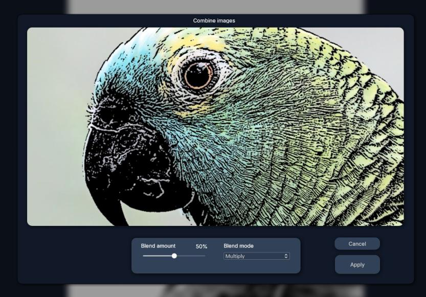 Окно Combine Images FotoSketcher с настройкой смешивания