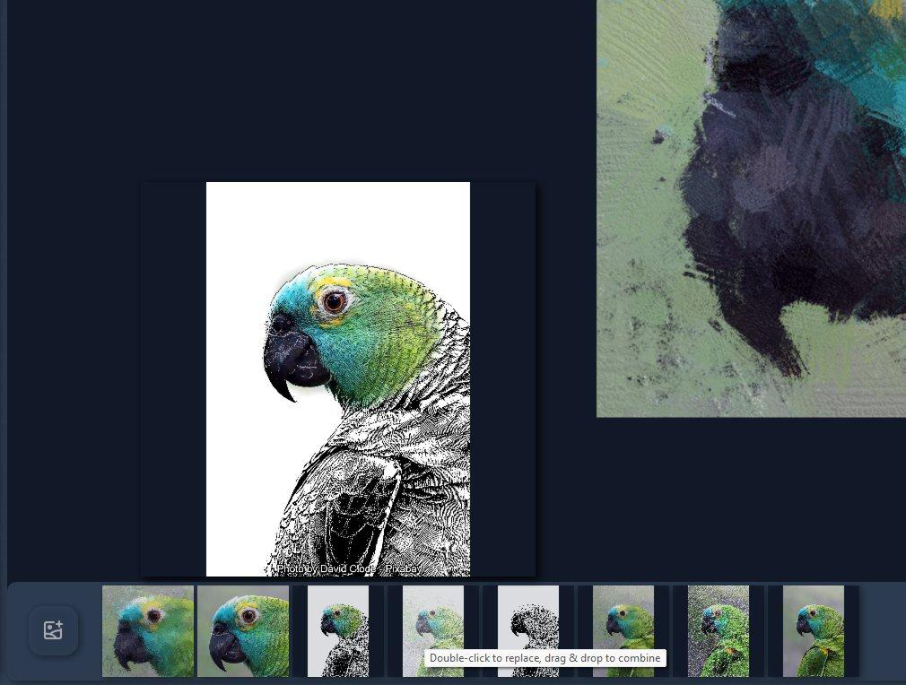 Галерея истории FotoSketcher с миниатюрами этапов обработки