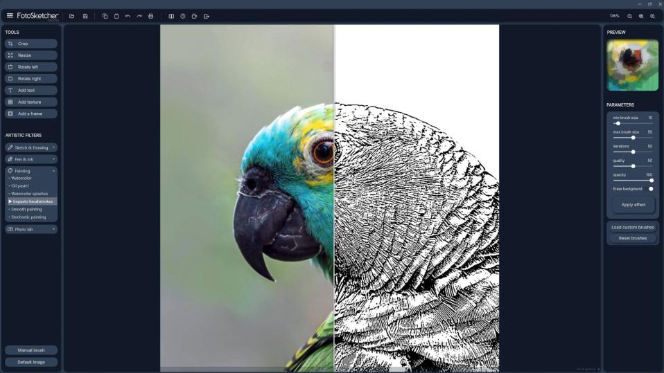 Режим Split View в FotoSketcher для сравнения исходной фотографии и результата
