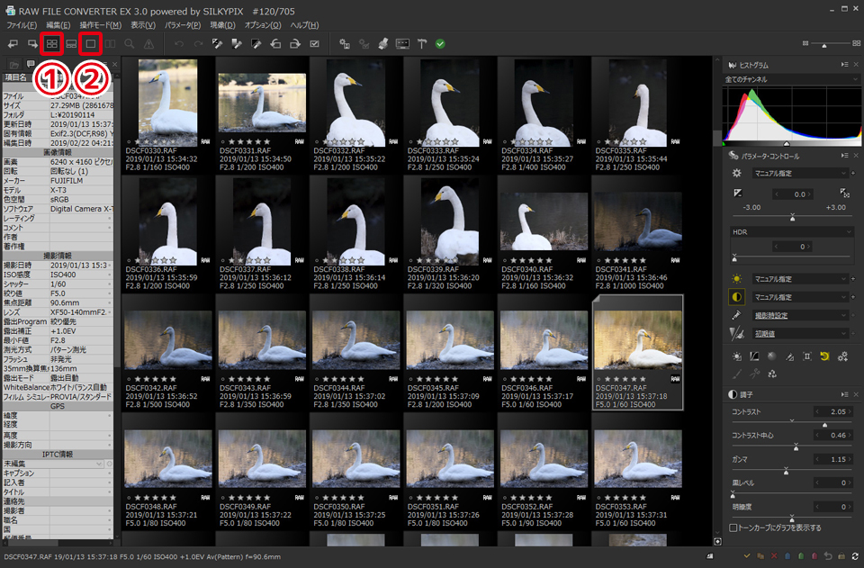 Режим миниатюр RAW File Converter EX