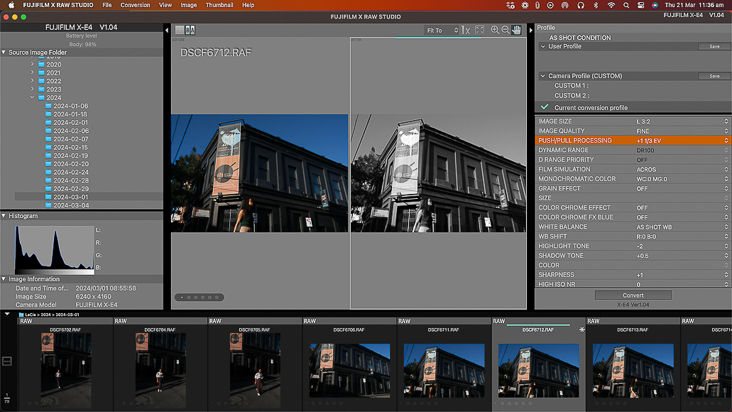 Режим сравнения Before/After в Fujifilm X RAW Studio