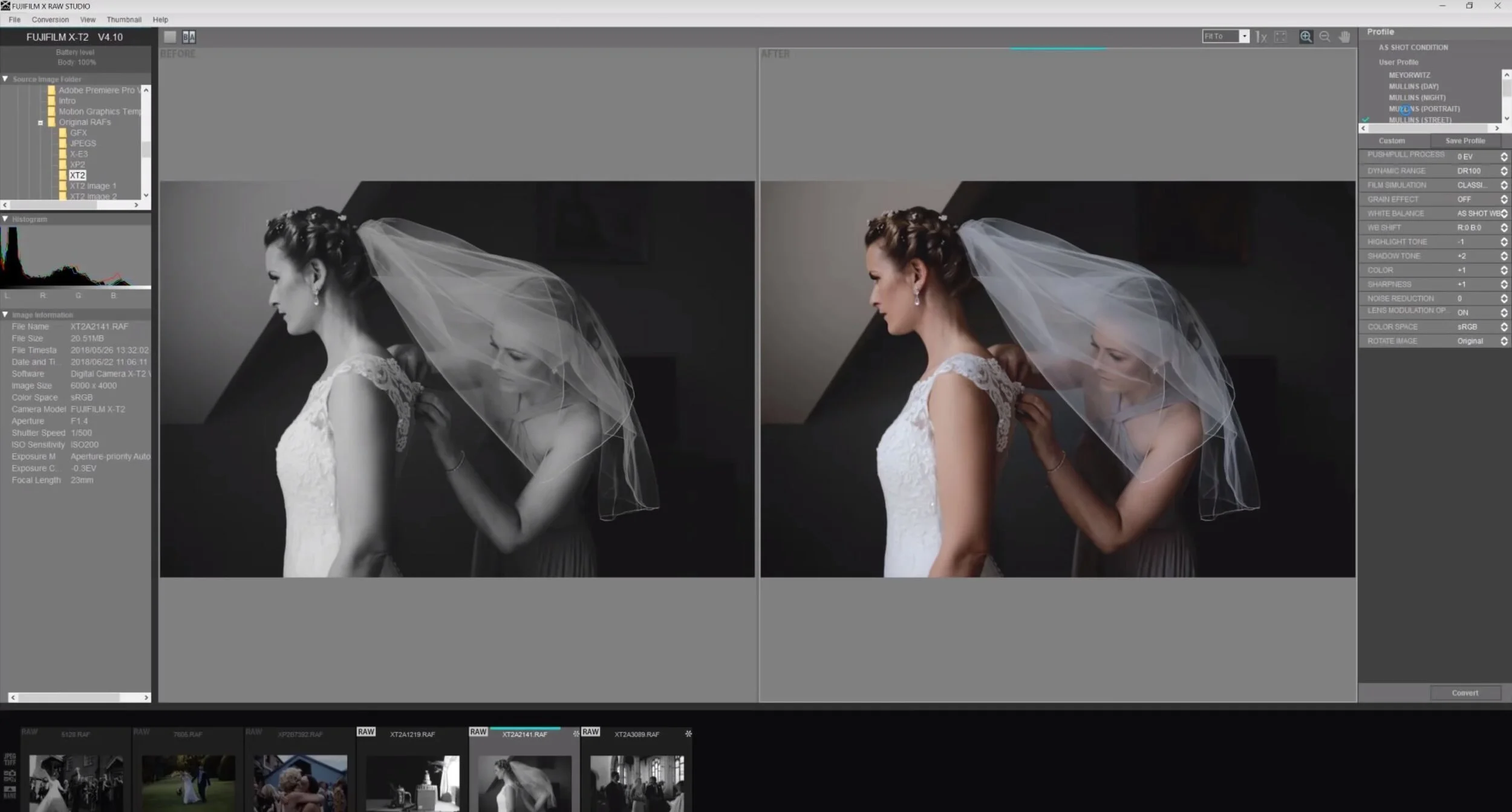 Сравнение портрета до и после в X RAW Studio