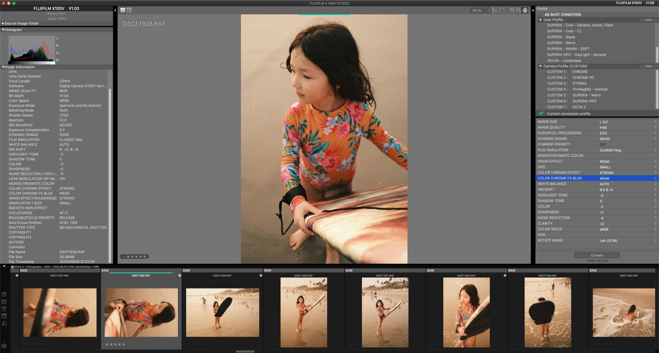Рабочее окно Fujifilm X RAW Studio с фотографией на пляже
