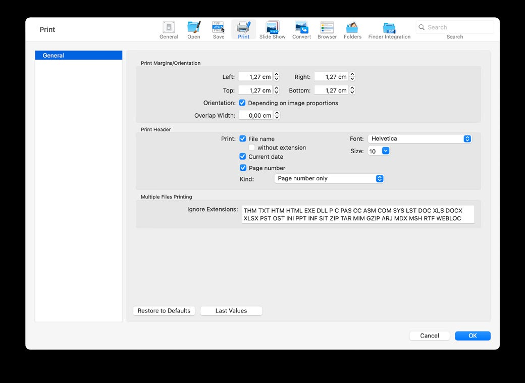 Настройки печати GraphicConverter