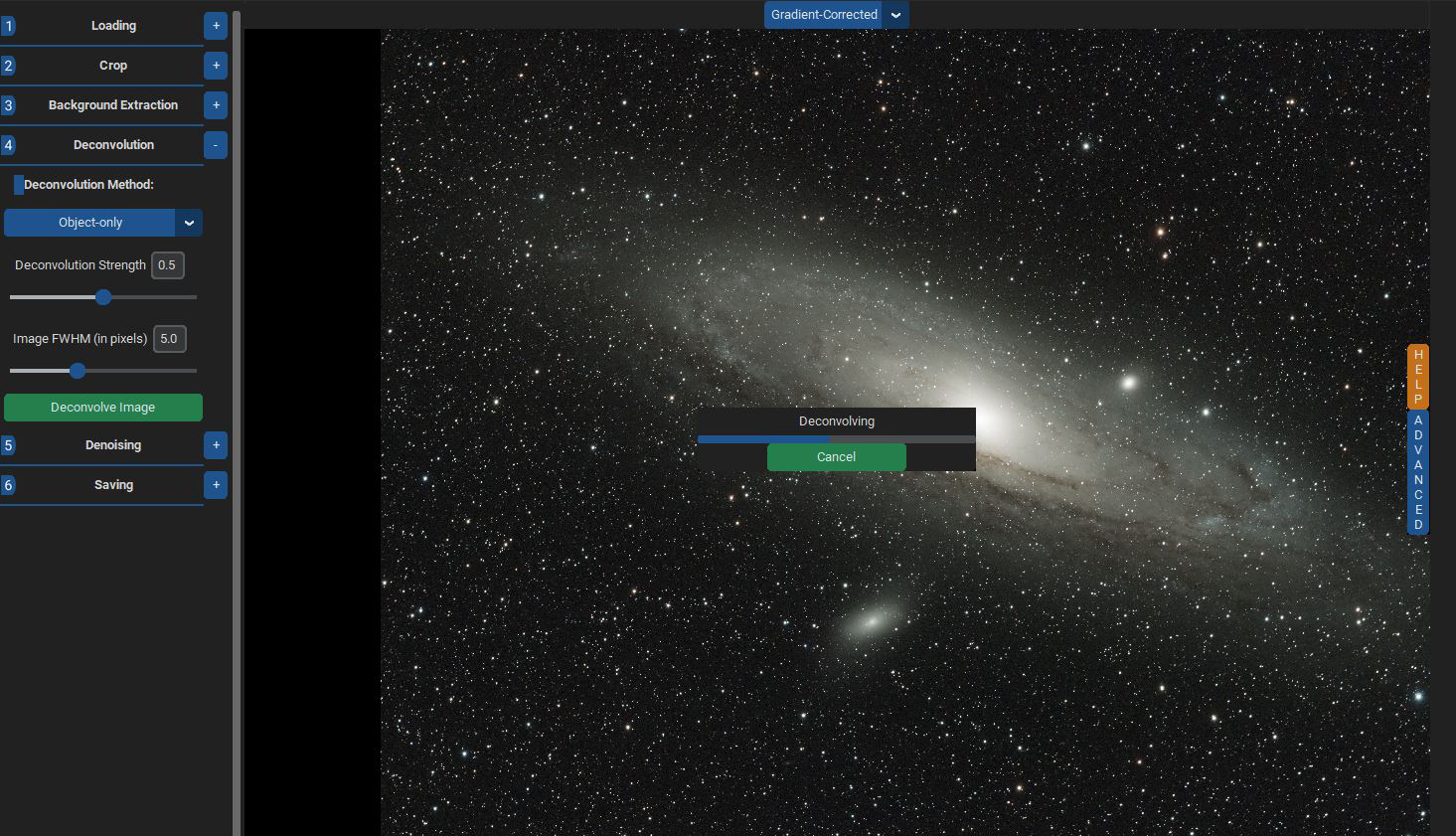 Object Deconvolution в интерфейсе GraXpert