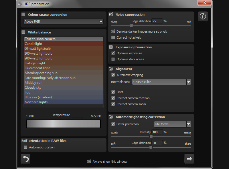 HDR Projects: окно подготовки HDR