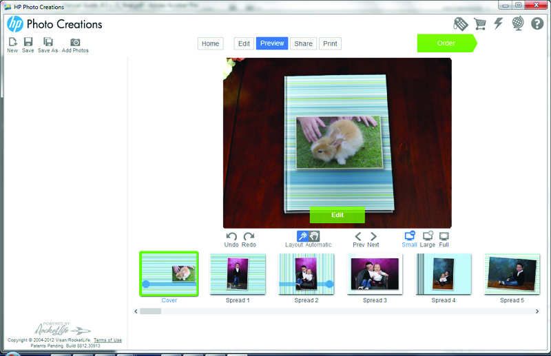 Работа со страницами проекта HP Photo Creations