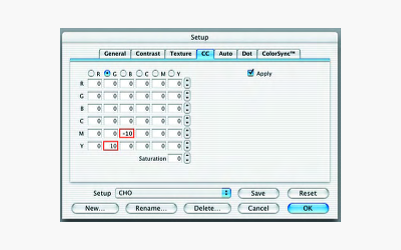 Матрица CC в окне Setup Hasselblad FlexColor
