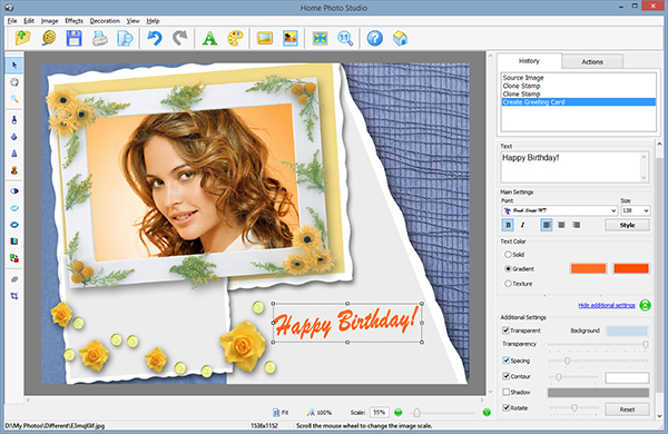 Создание поздравительной открытки в Home Photo Studio