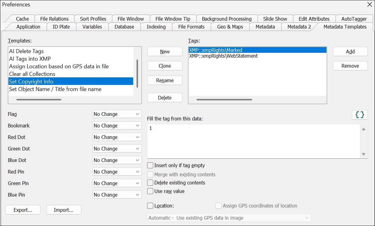 Редактор Metadata Templates в IMatch