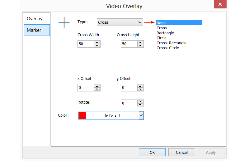 Настройки маркера Video Overlay