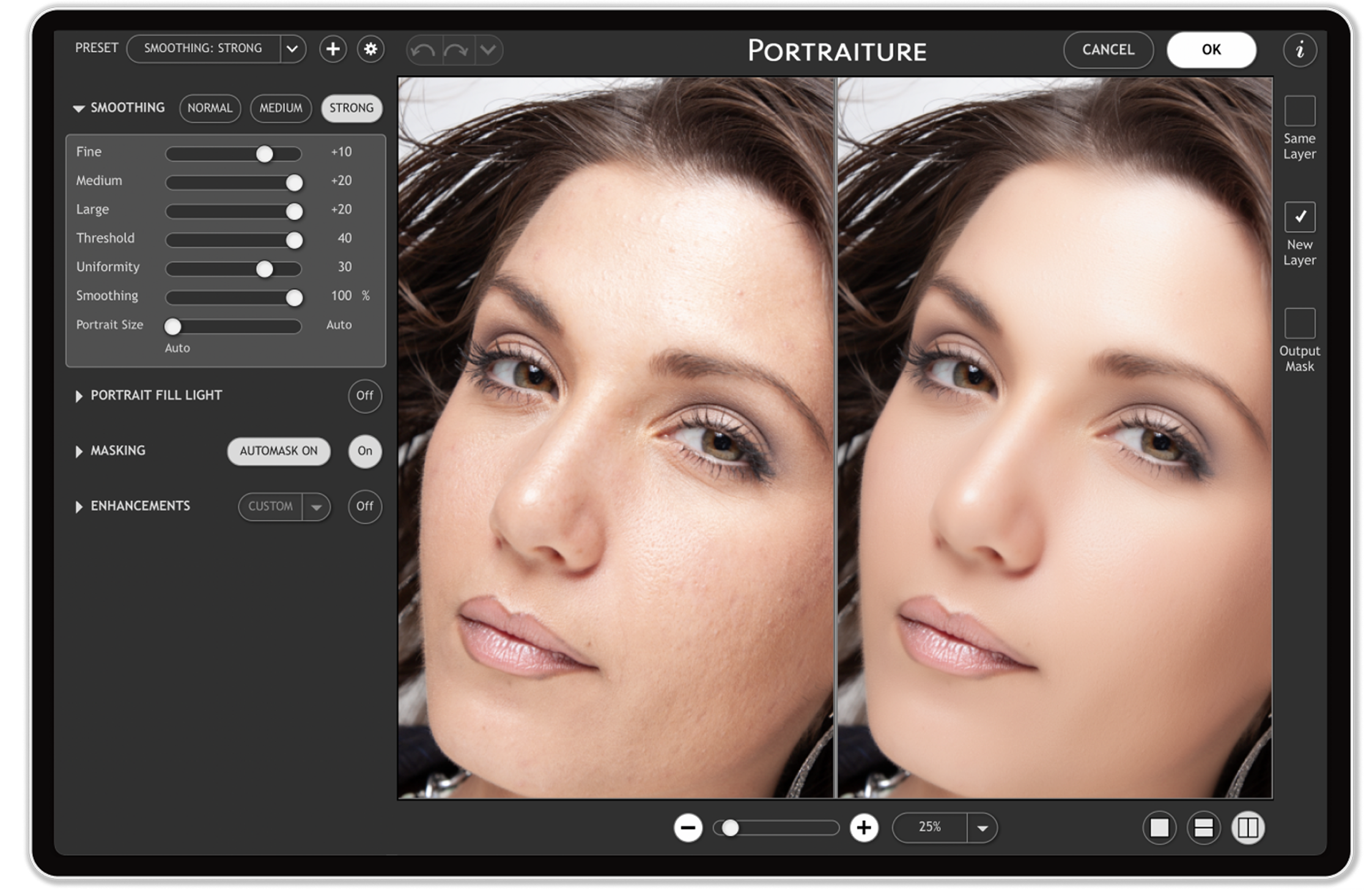 Панель Smoothing в Imagenomic Portraiture