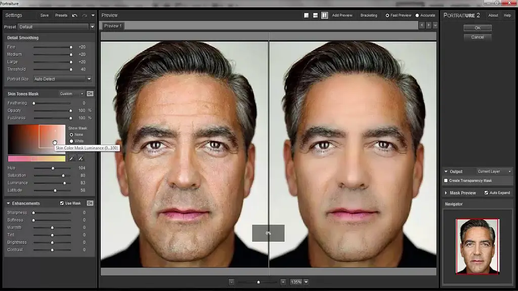 Разделённый предпросмотр Portraiture на портрете