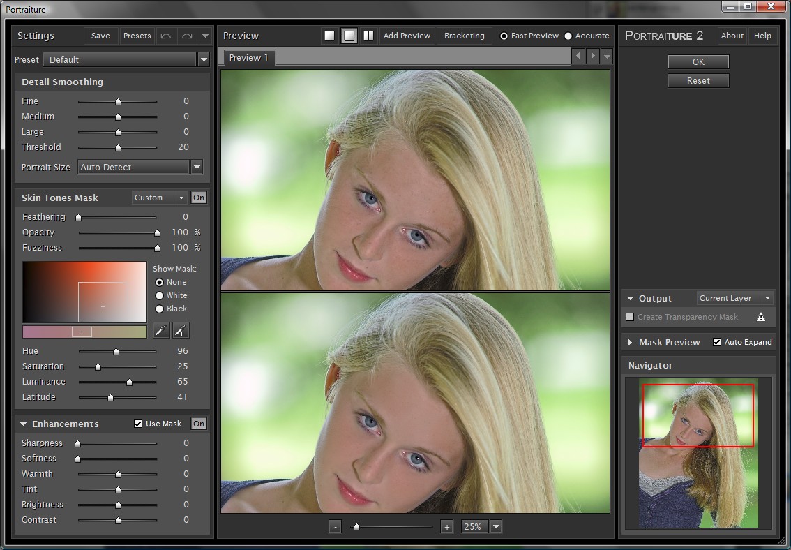Сравнительный предпросмотр Portraiture