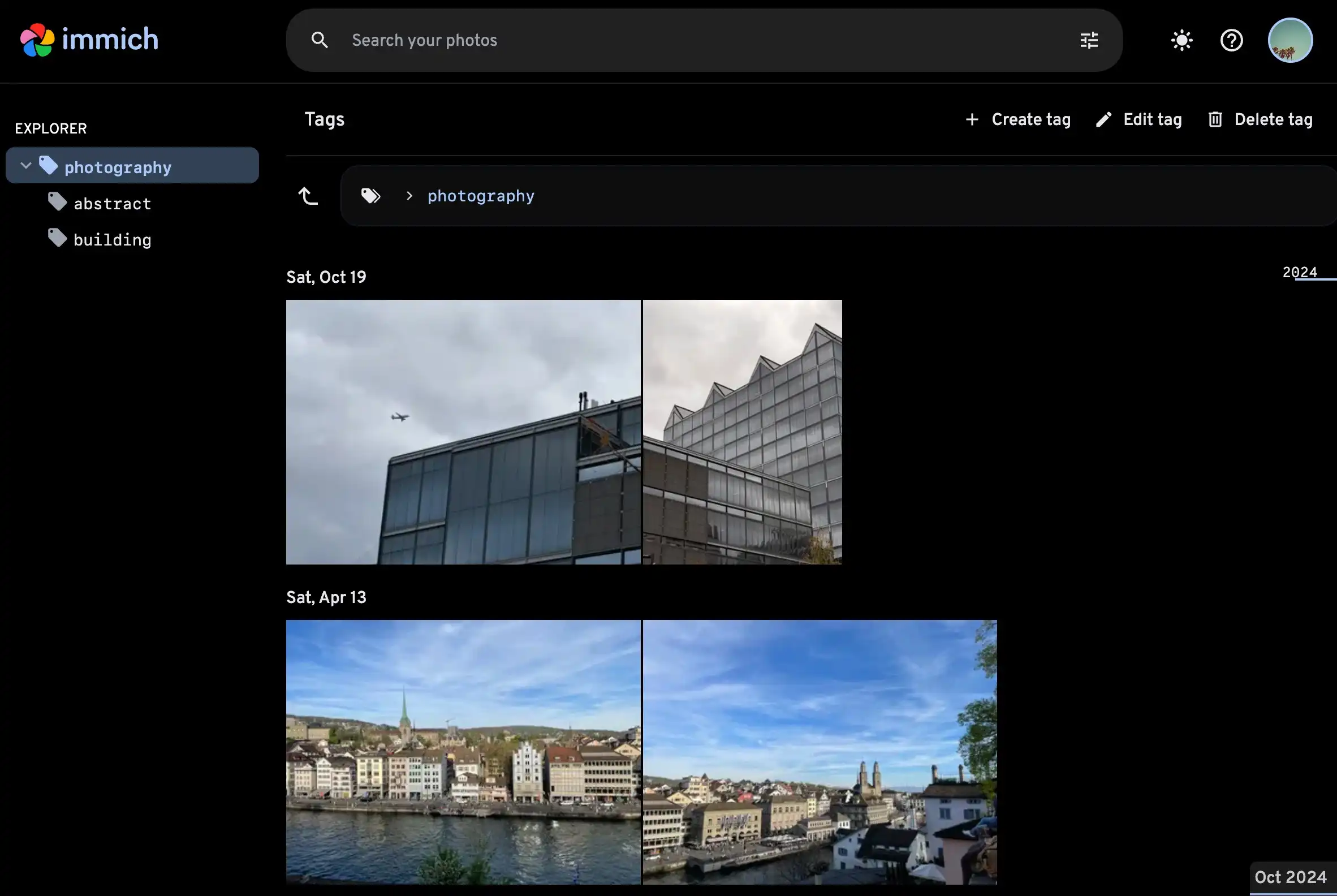 Иерархические теги и фотографии в Immich