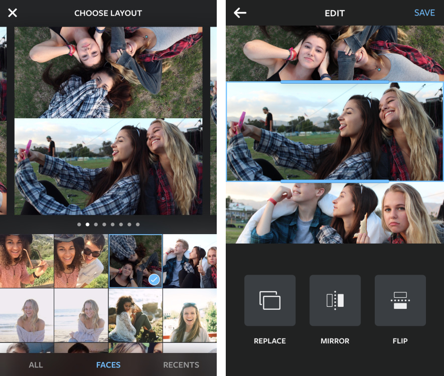 Выбор макета и редактирование ячеек в Layout from Instagram