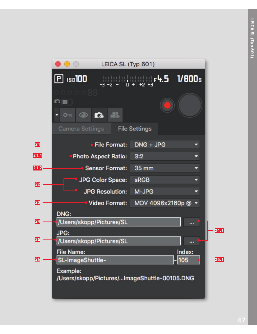 File Settings Leica Image Shuttle для Leica SL Typ 601