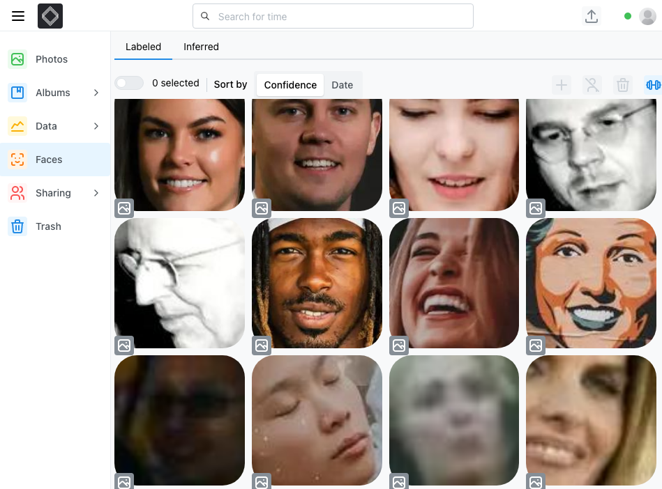 Face Dashboard LibrePhotos с группами распознанных лиц