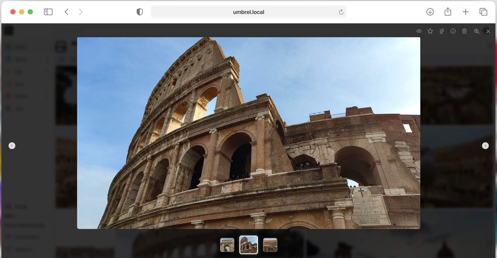 Полноэкранный просмотр фотографии в lightbox LibrePhotos