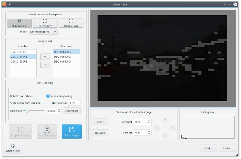 Editing Tools в режиме Difference с ручным сдвигом и auto anti-ghosting