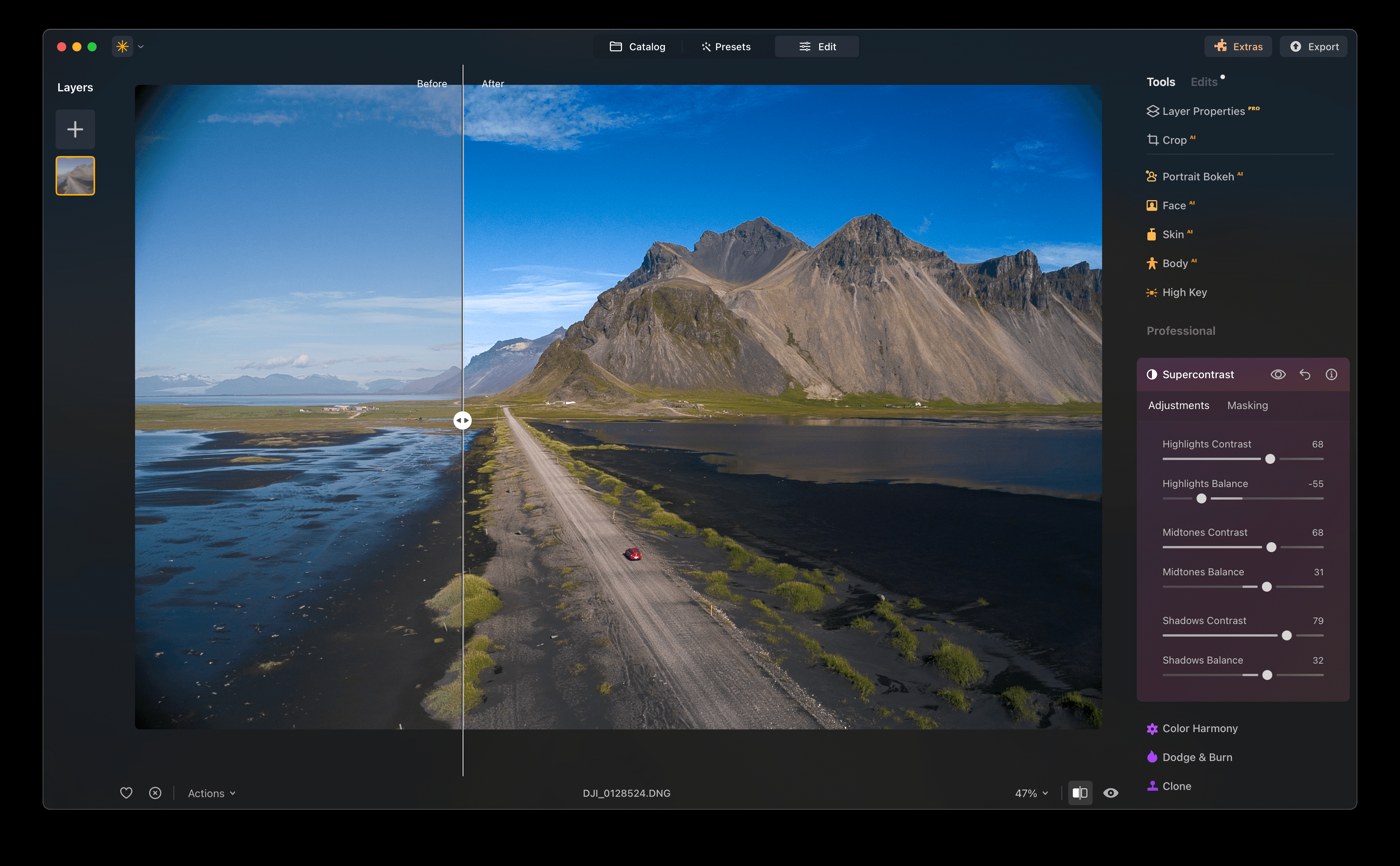 Luminar Neo: Supercontrast и раздельная настройка тональных диапазонов