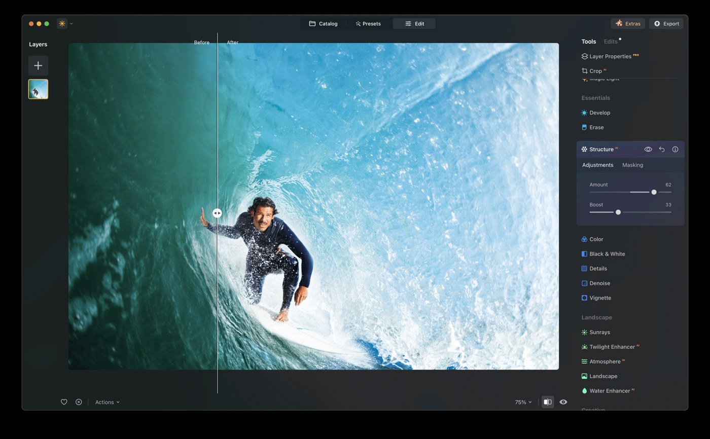 Luminar Neo: Structure AI для локального усиления фактуры
