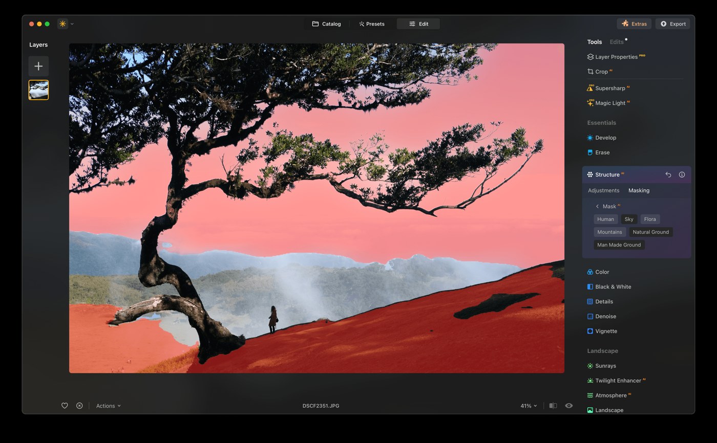 Luminar Neo: Mask AI и распознанные области сцены