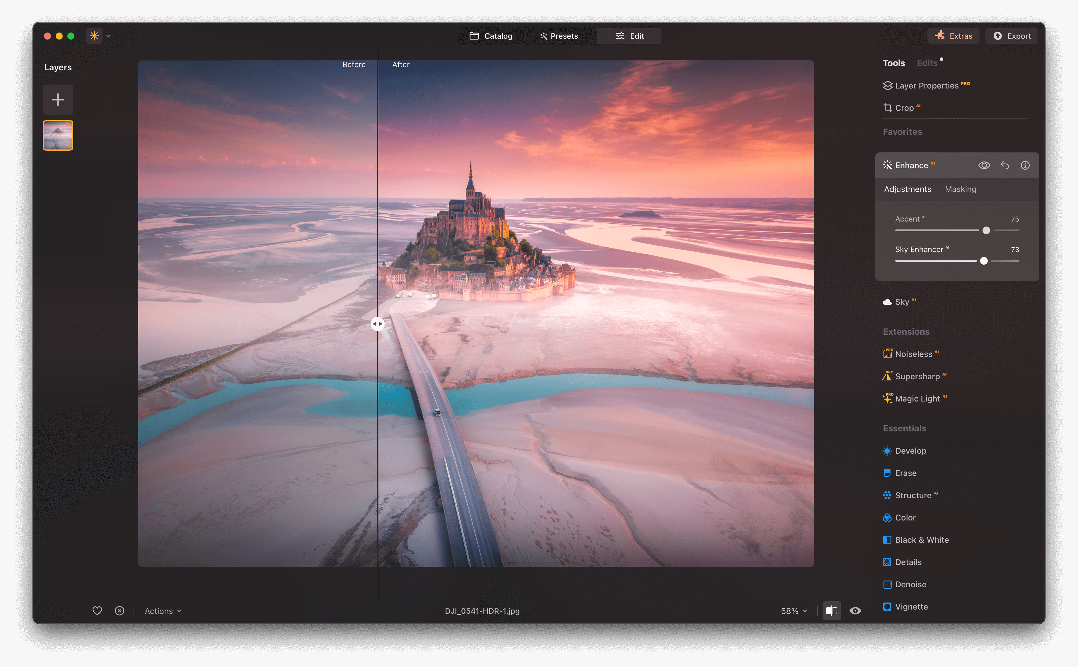 Luminar Neo: Enhance AI и сравнение до и после