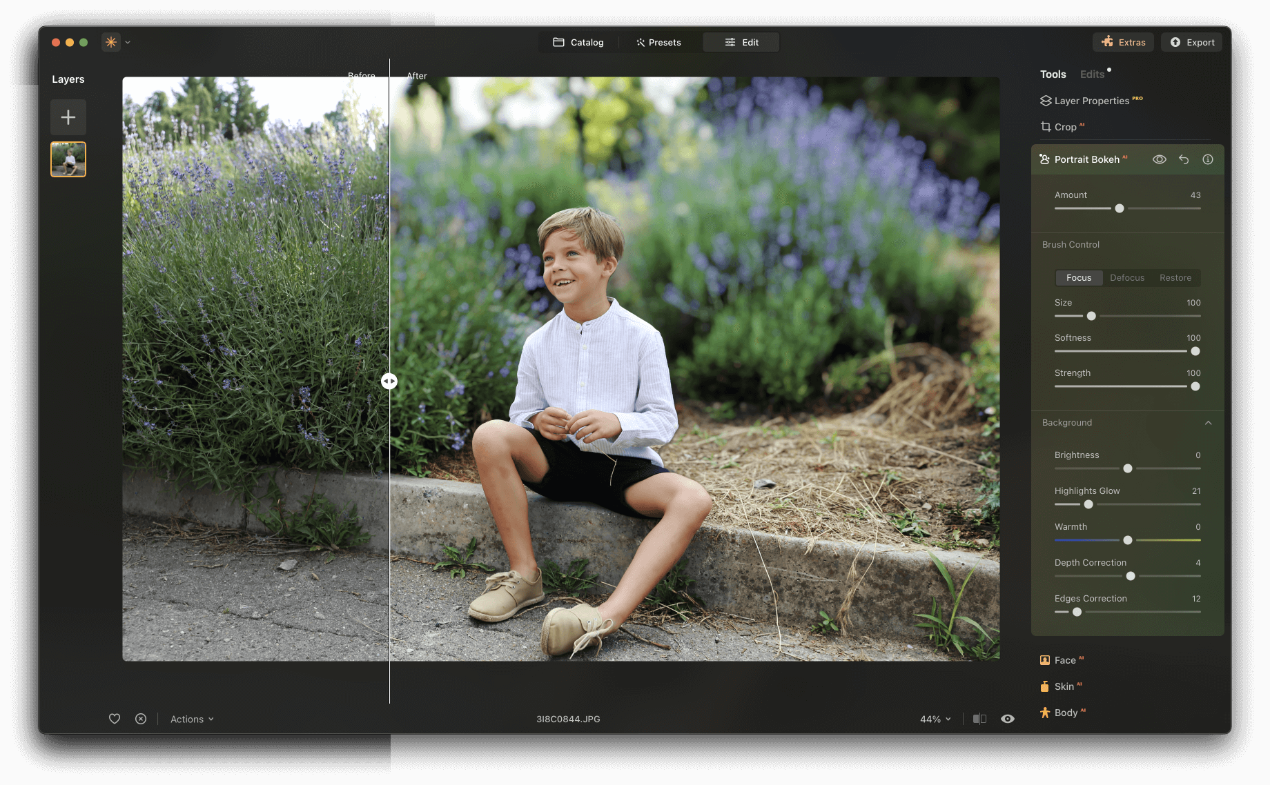 Luminar Neo: Portrait Bokeh AI и уточнение зоны фокуса
