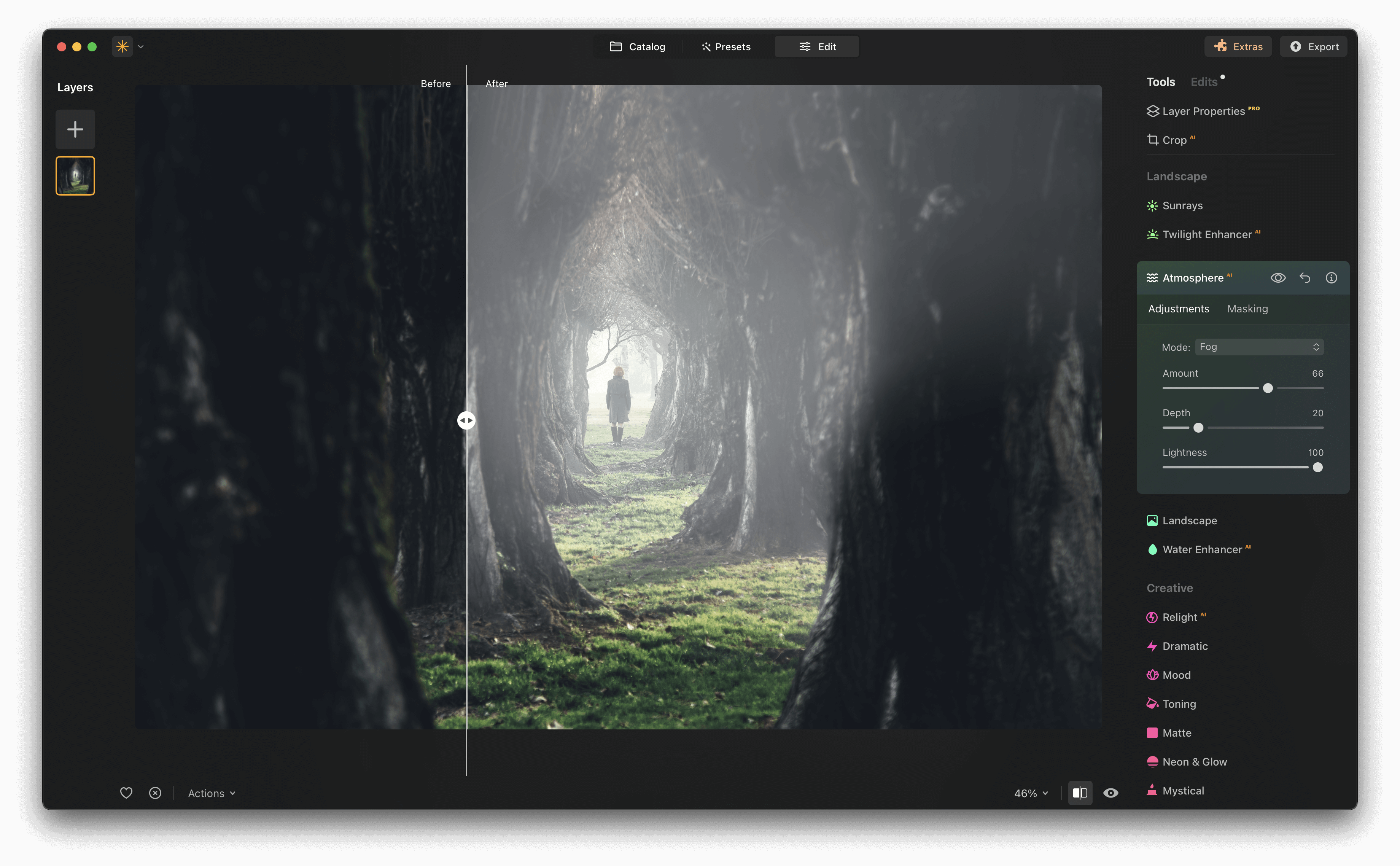 Luminar Neo: Atmosphere AI и добавление тумана