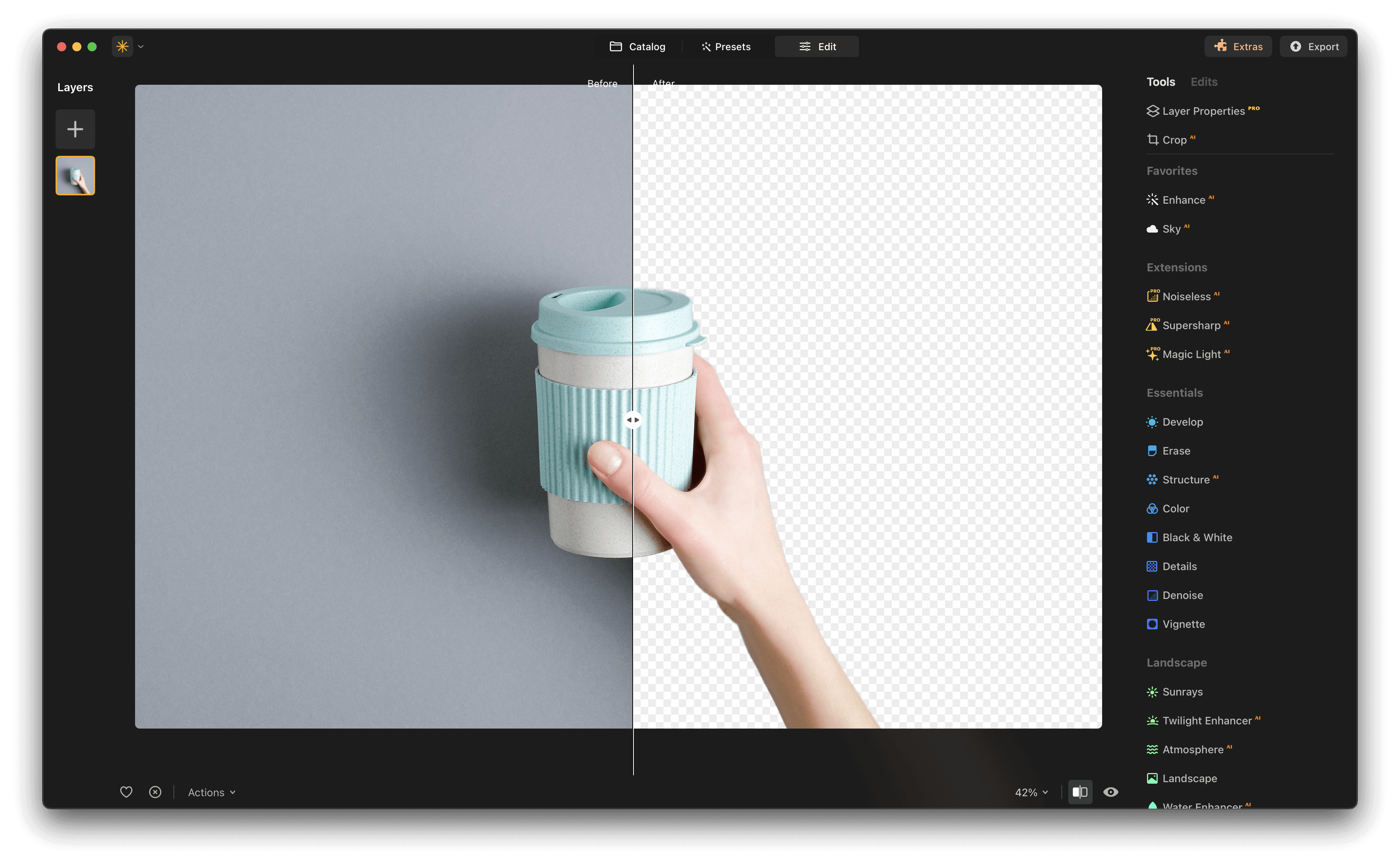Luminar Neo: Background Removal AI и прозрачный фон